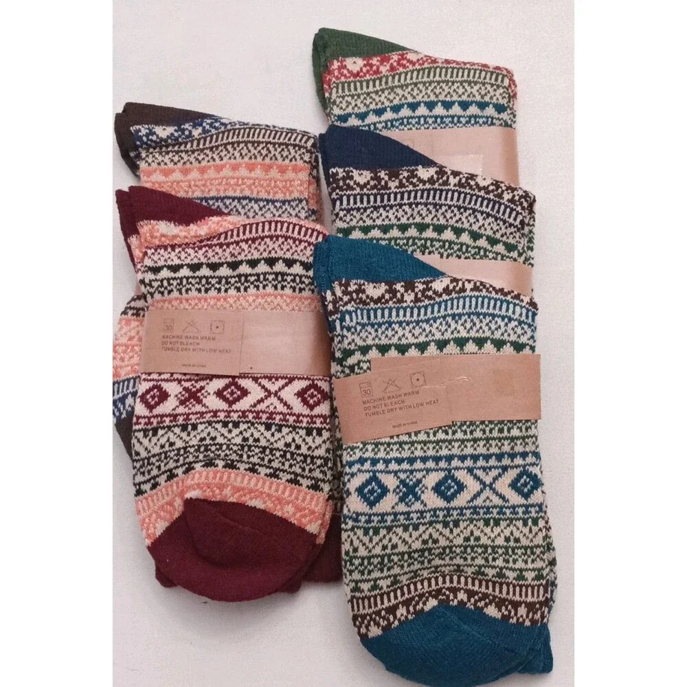 Fashion Boutique Women's Fair Isle Crew Socks Multicolor Wool Blend 5  Pairs